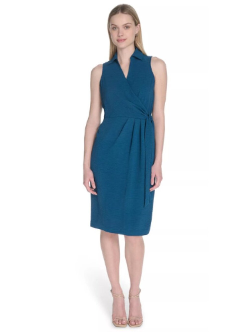 Calvin Klein Cypress Green Teal Wrap Dress Sleeveless Sheath Dress Size 16